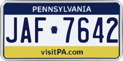 PA license plate JAF7642