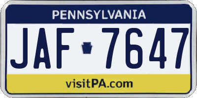 PA license plate JAF7647