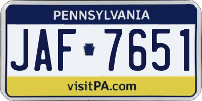 PA license plate JAF7651