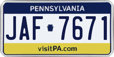 PA license plate JAF7671
