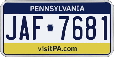 PA license plate JAF7681