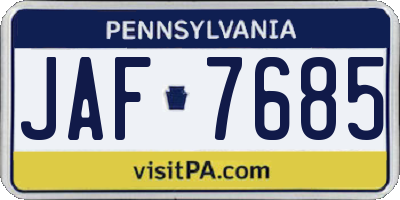 PA license plate JAF7685