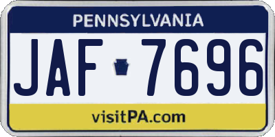 PA license plate JAF7696