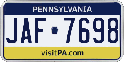 PA license plate JAF7698