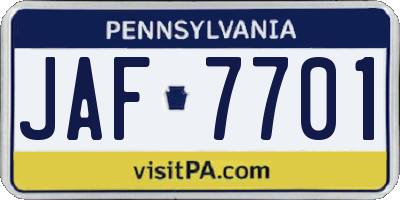 PA license plate JAF7701