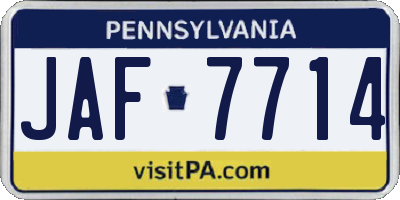 PA license plate JAF7714