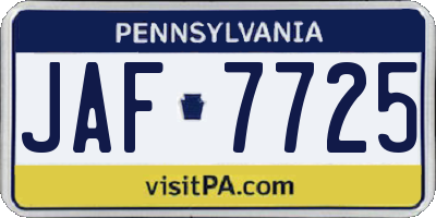 PA license plate JAF7725