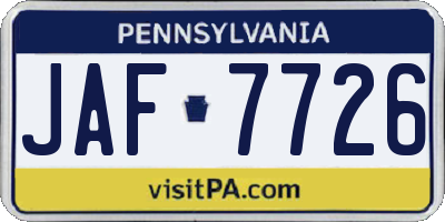 PA license plate JAF7726