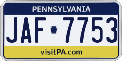 PA license plate JAF7753