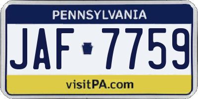 PA license plate JAF7759