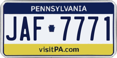 PA license plate JAF7771