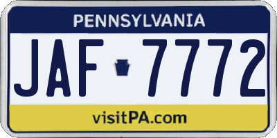 PA license plate JAF7772
