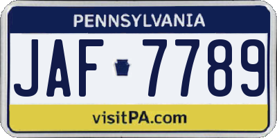 PA license plate JAF7789
