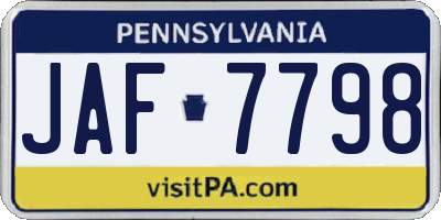 PA license plate JAF7798