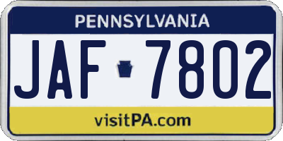 PA license plate JAF7802