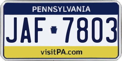 PA license plate JAF7803