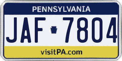 PA license plate JAF7804
