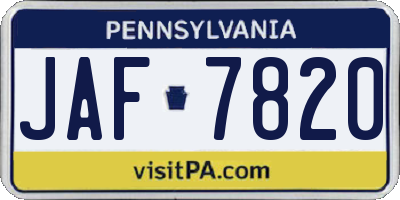 PA license plate JAF7820