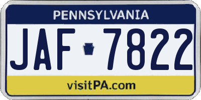 PA license plate JAF7822