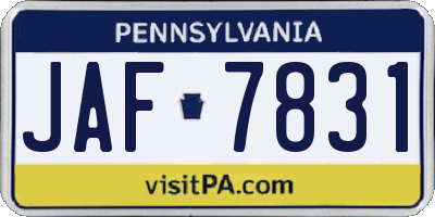 PA license plate JAF7831