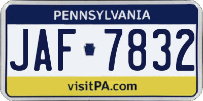 PA license plate JAF7832