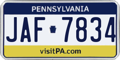 PA license plate JAF7834
