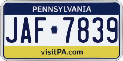 PA license plate JAF7839
