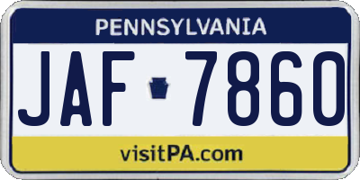 PA license plate JAF7860