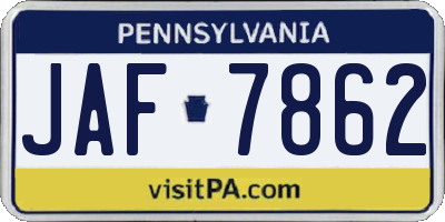 PA license plate JAF7862