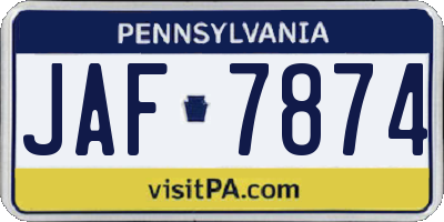 PA license plate JAF7874