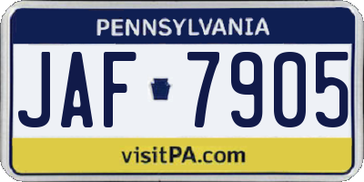 PA license plate JAF7905
