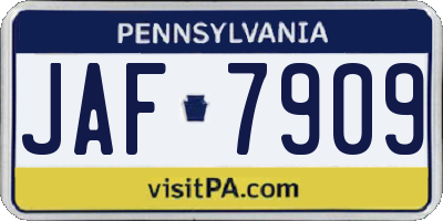 PA license plate JAF7909