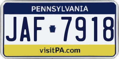 PA license plate JAF7918