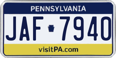 PA license plate JAF7940