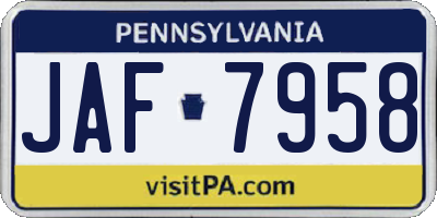 PA license plate JAF7958