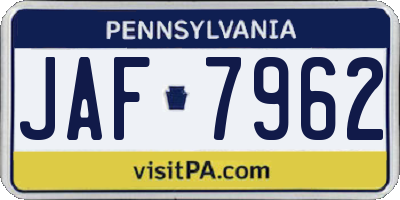 PA license plate JAF7962