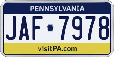 PA license plate JAF7978