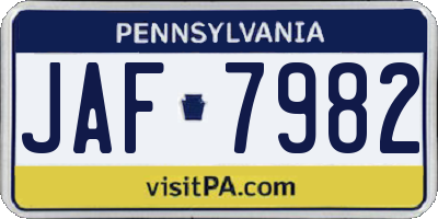 PA license plate JAF7982