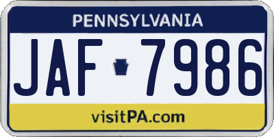 PA license plate JAF7986