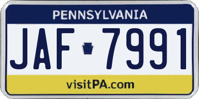 PA license plate JAF7991