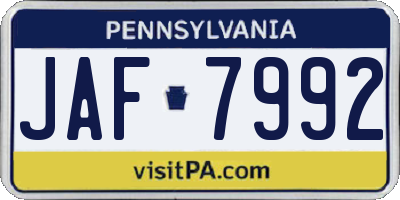 PA license plate JAF7992