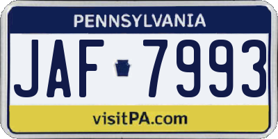 PA license plate JAF7993