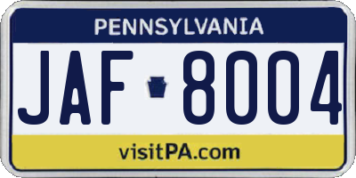 PA license plate JAF8004