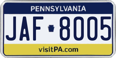 PA license plate JAF8005