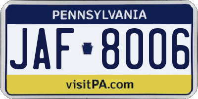 PA license plate JAF8006