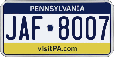 PA license plate JAF8007