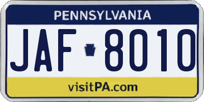 PA license plate JAF8010