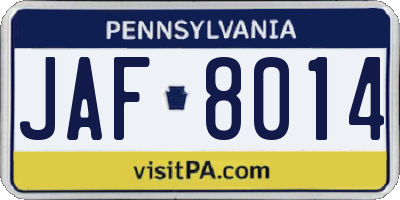 PA license plate JAF8014