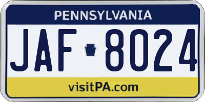 PA license plate JAF8024
