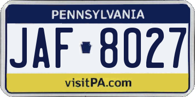 PA license plate JAF8027